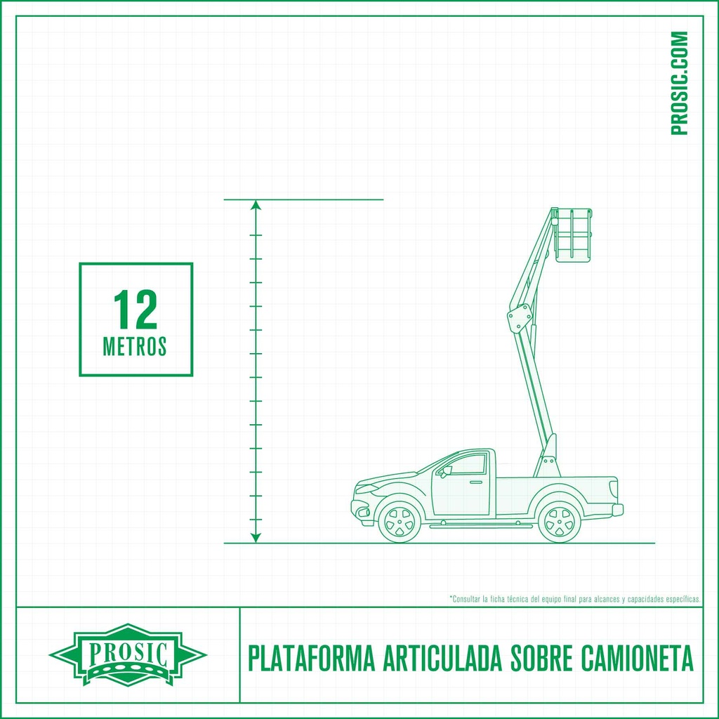 Plataforma Articulada Sobre Camioneta 12 Metros, Combustión